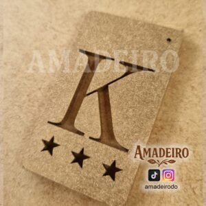 Llavero Inicial calada con estrellas, MDF pintado color dorado
