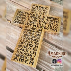 Cruz en madera de pino - Oración Padre Nuestro