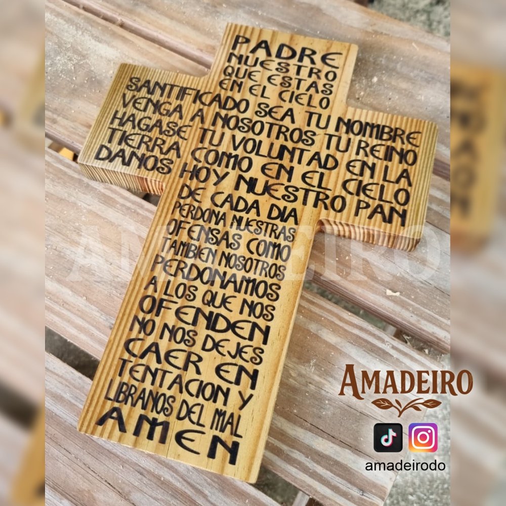 Cruz en madera de pino - Oración Padre Nuestro