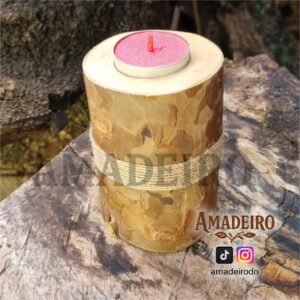 Portavelas de madera natural artesanal