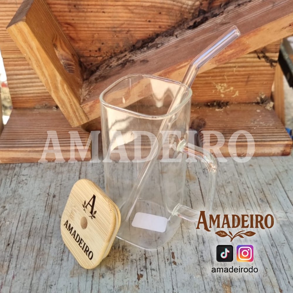 Vaso cuadrado de vidrio con tapa de bambú y sorbete de vidrio - Image 2